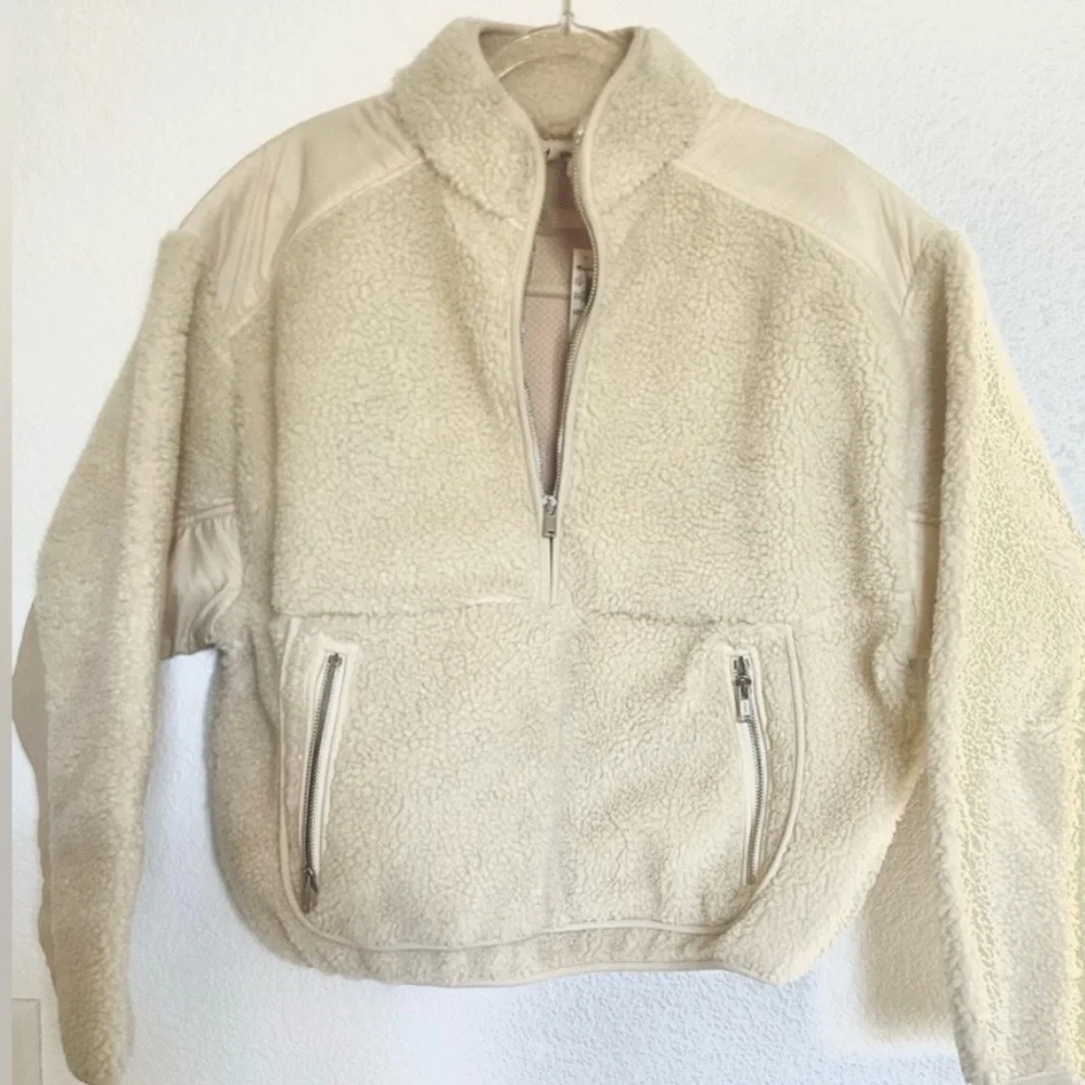 NEW Madewell Faux Shearling Half-Zip Pullover in Ecru Size Small - Picture 2 of 4